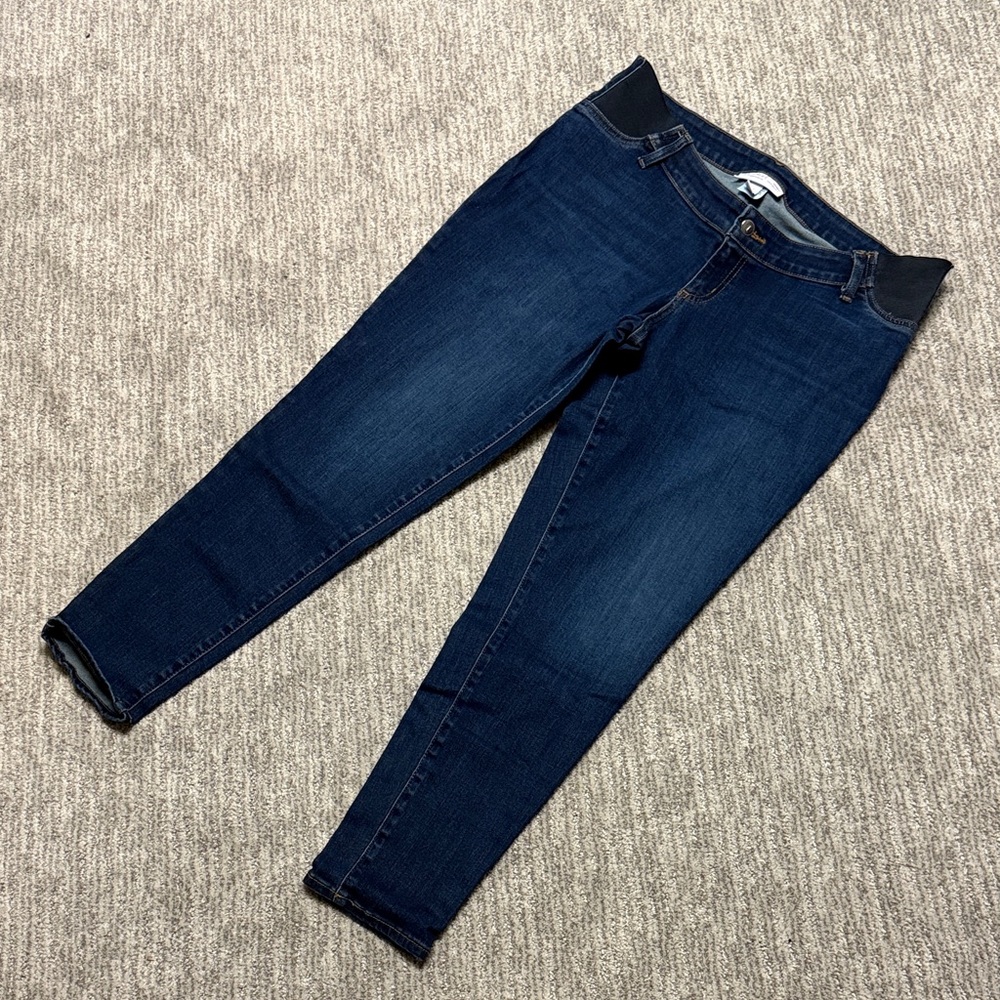 Dark Wash Maternity Skinny Jeans with Elastic side panels